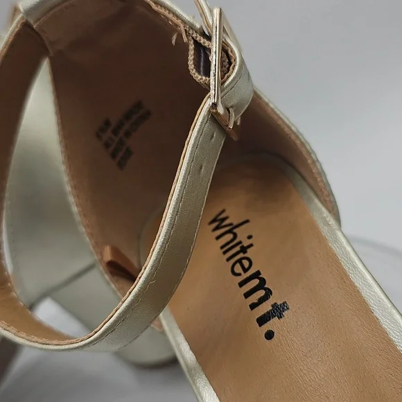 G White Mountain Gold Strappy Heeled Sandal Edge sz 5.5 hot nightlife block heel - Picture 8 of 11